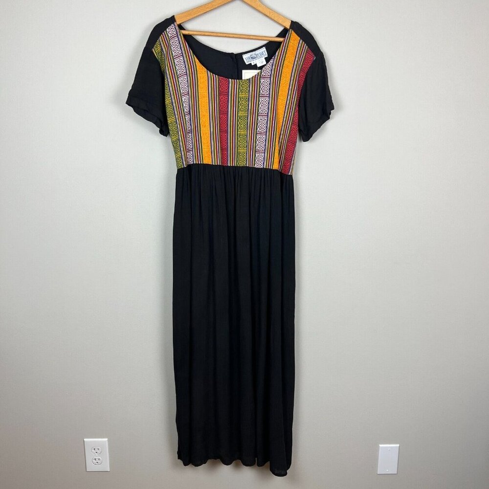 The Planet Maxi Dress Large Black Multicolor Nepal Gauze Peasant Hippie Boho New - Picture 14 of 14